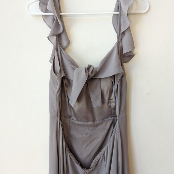 BHLDN Diana Flutter Sleeve Tie Back Maxi Bridesmaid Dress Gray Lilac Large - Picture 5 of 7